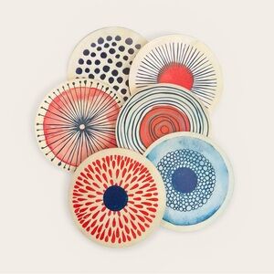 Modern Coasters Blue and Orange Pattern – Set of 6 | Wood Table Coasters
